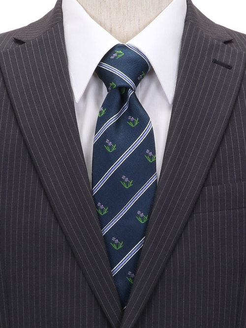 動物 生物 ネクタイ ボタニカルカラーズ スミレ ストライプ ネイビー
