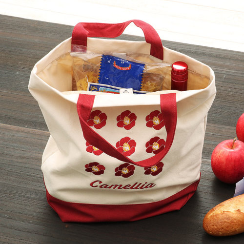 動物 生物 刺繍トートバッグ ボタニカルカラーズ ヤブツバキ